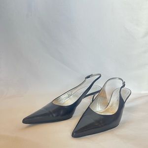 Dolce & Gabbana Black Leather Slingback Ballerina Kitten Heels Size 9.5